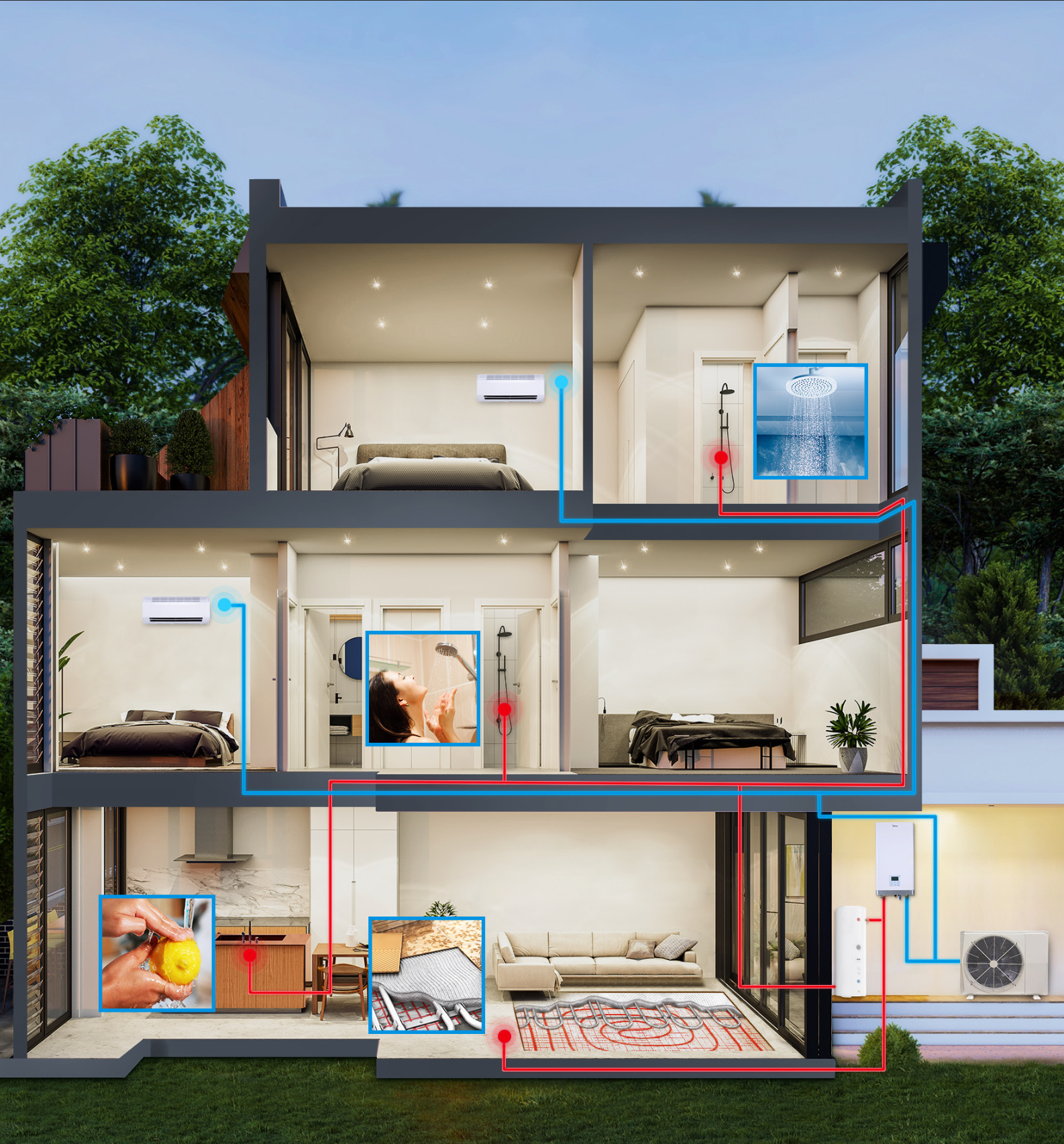 Interior de hogar moderno y confortable con buena climatización